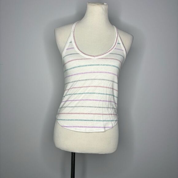 5/$25💜 Pacsun- White Tank Top w/Purple, Blue, Pink Stripes - Picture 1 of 4